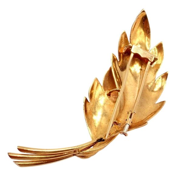 Vintage! Tiffany & Co. 18k Yellow Gold French Leaf Large Pin Brooch - Picture 9 of 11